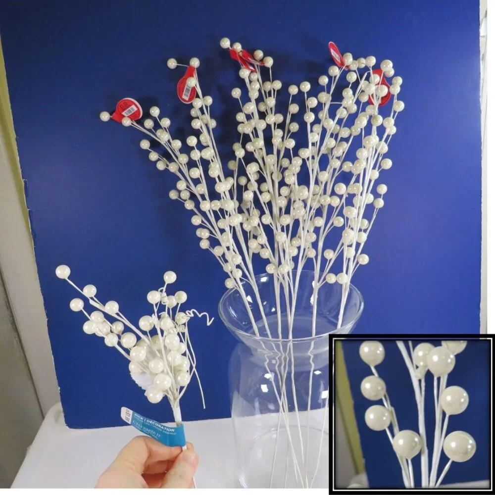 Pearl White Floral Stem Berries (no glitter) Faux Floral Picks